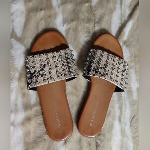 Madden Girl Brown Slide Sandals with Silver Accents